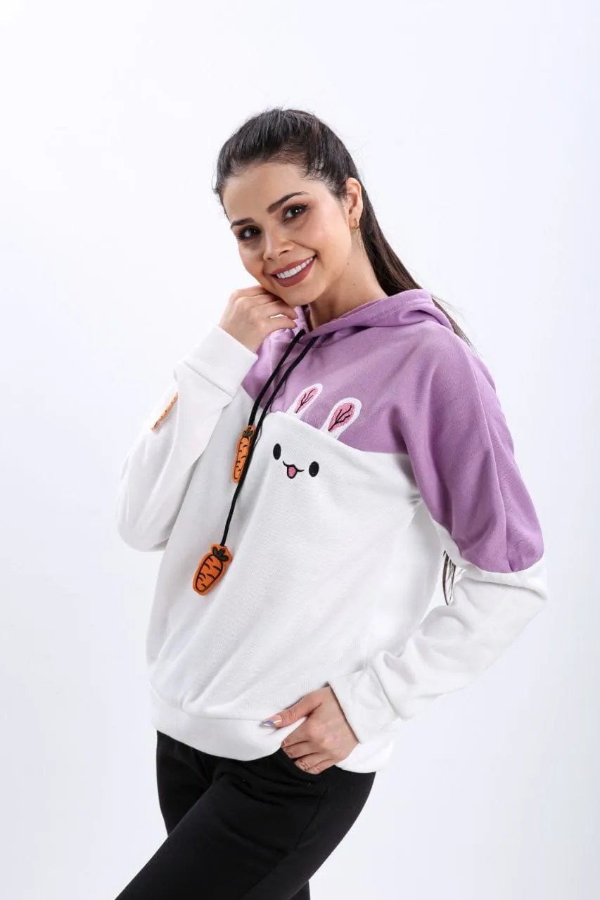 Turkish Funny Bunny Hoodie Women Fashion Sweatshirt - Violet