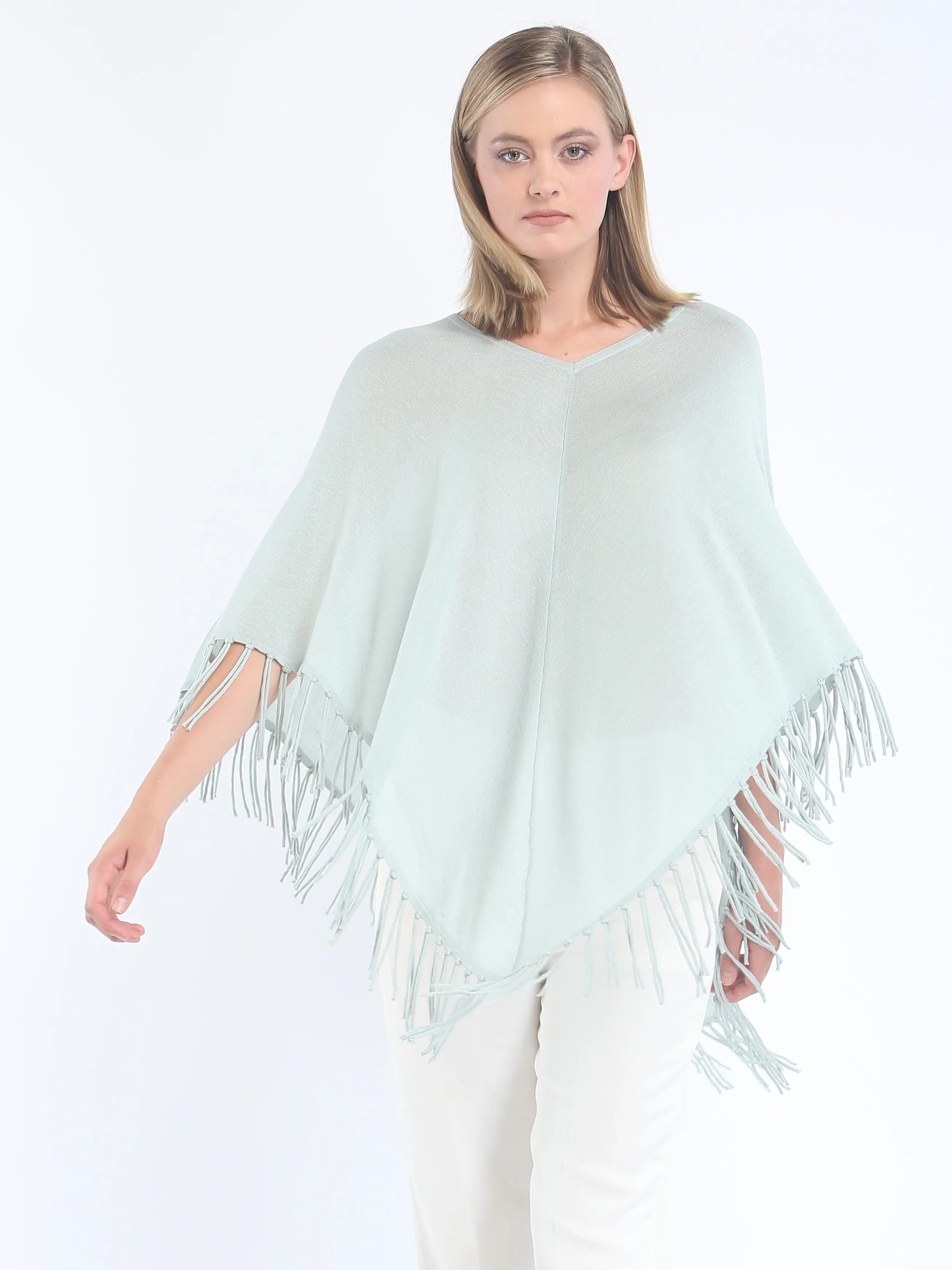 V Neck Fringed Poncho