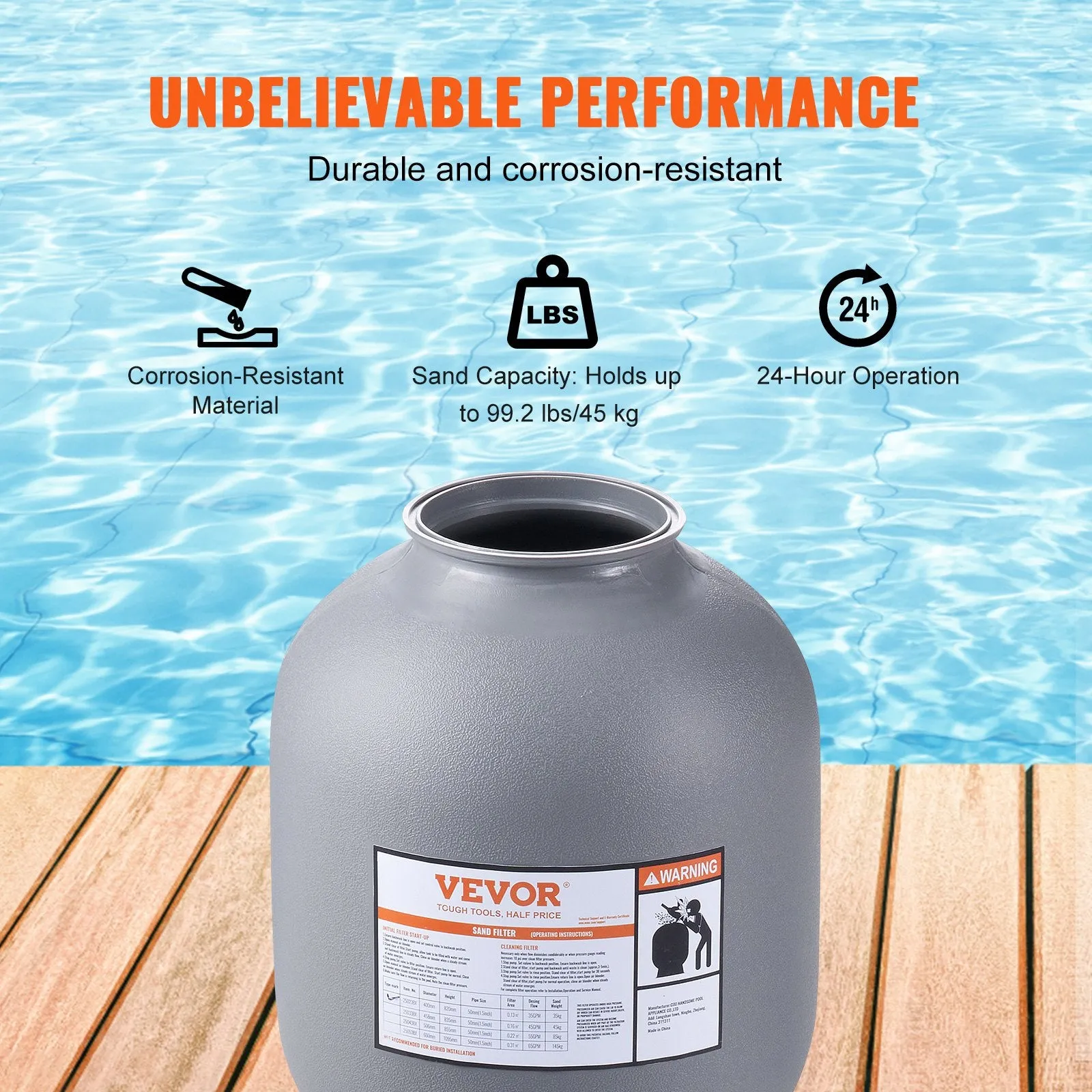 Vevor Sand Filter for Above & Inground Pool 19-inch 45 GPM Flow Rate New