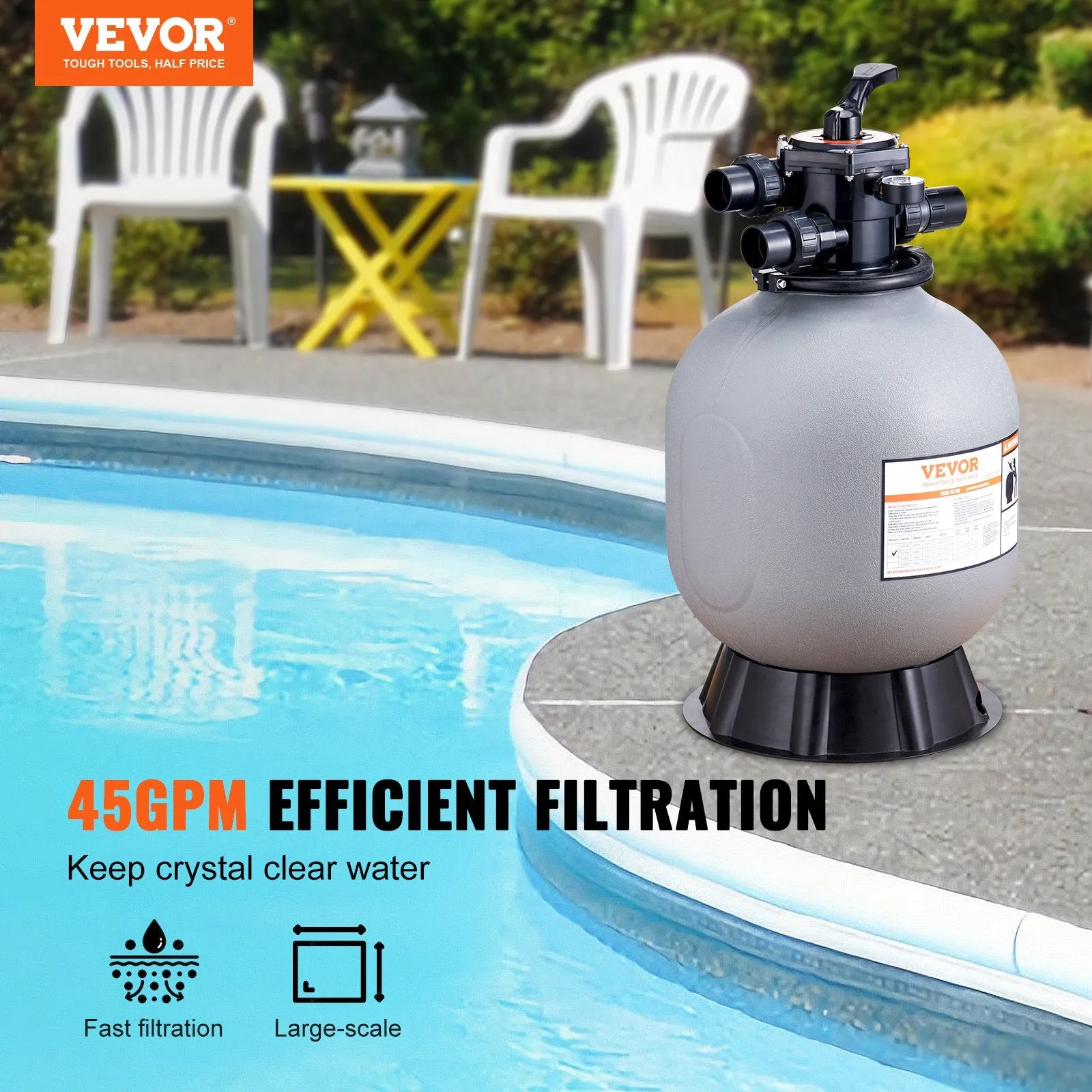 Vevor Sand Filter for Above & Inground Pool 19-inch 45 GPM Flow Rate New