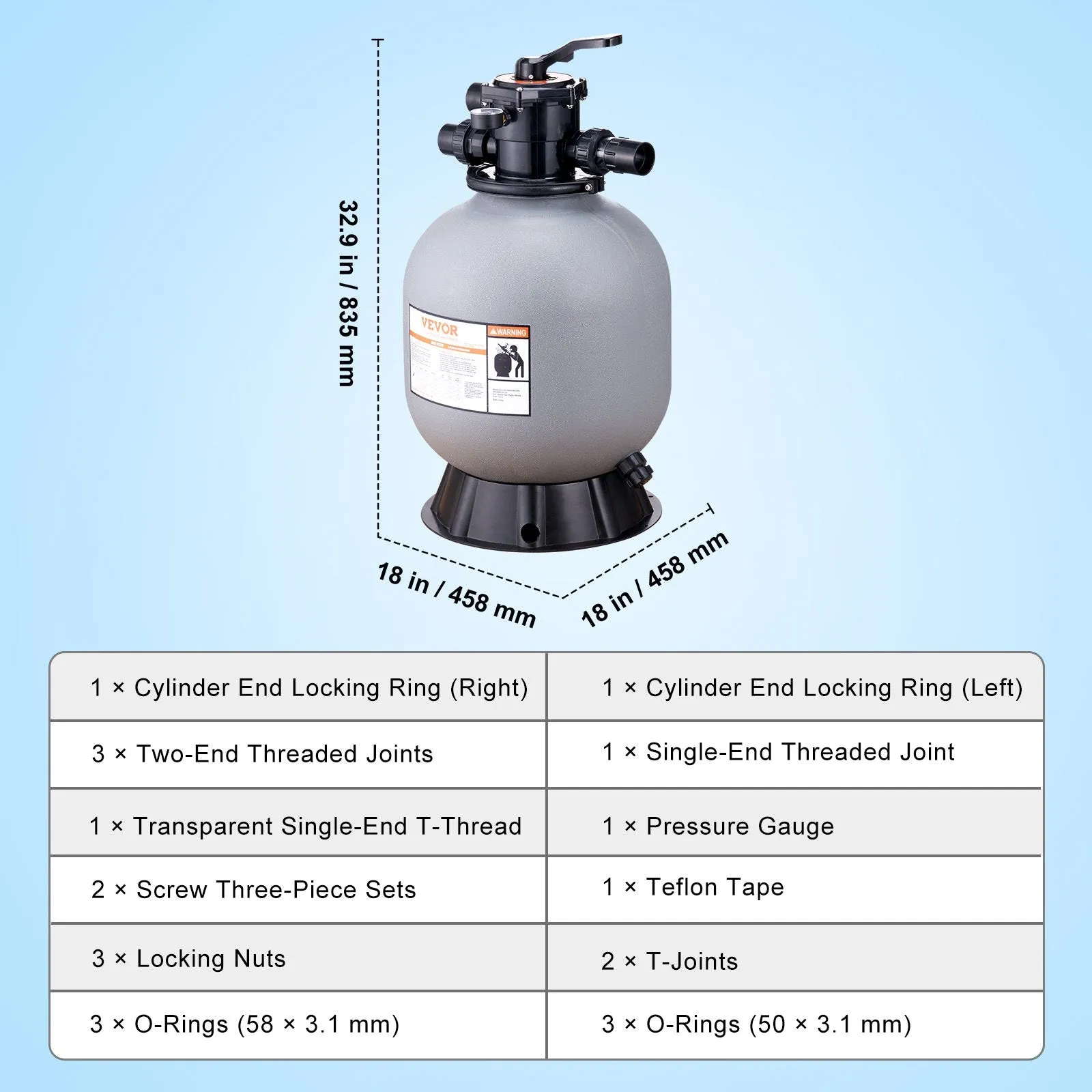 Vevor Sand Filter for Above & Inground Pool 19-inch 45 GPM Flow Rate New