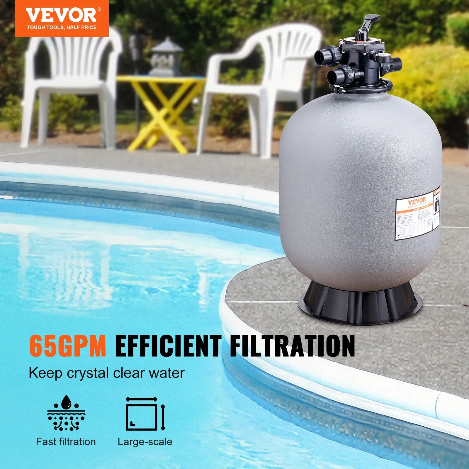 Vevor Sand Filter for Above & Inground Pool 24-inch 65 GPM Flow Rate New