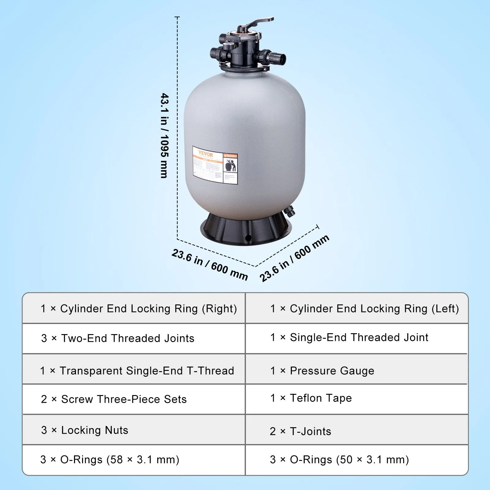 Vevor Sand Filter for Above & Inground Pool 24-inch 65 GPM Flow Rate New