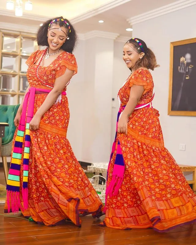 Vibrant Gorgeous Habesha Shiffon Dress Stunning Design Flowing Chiffon Fabric