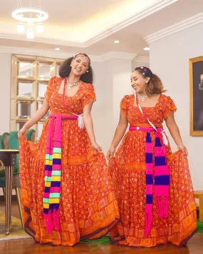 Vibrant Gorgeous Habesha Shiffon Dress Stunning Design Flowing Chiffon Fabric