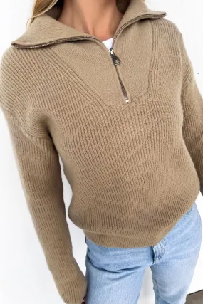 Victoria 1/4 Zip Knit Jumper Camel