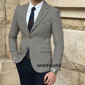 Voguable Houndstooth Plaid Casual Blazer for Men One Piece Suit Jacket with 2 Side Slit Slim Fit Male Coat Fashion Clothes New Arrival