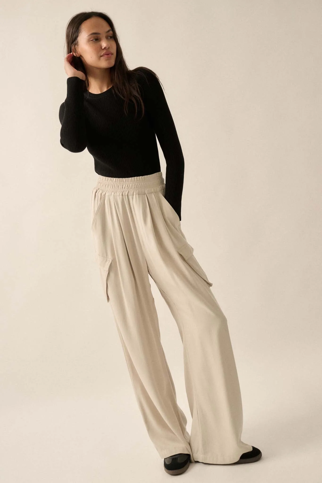 Walk the Talk Wide-Leg Twill Cargo Pants