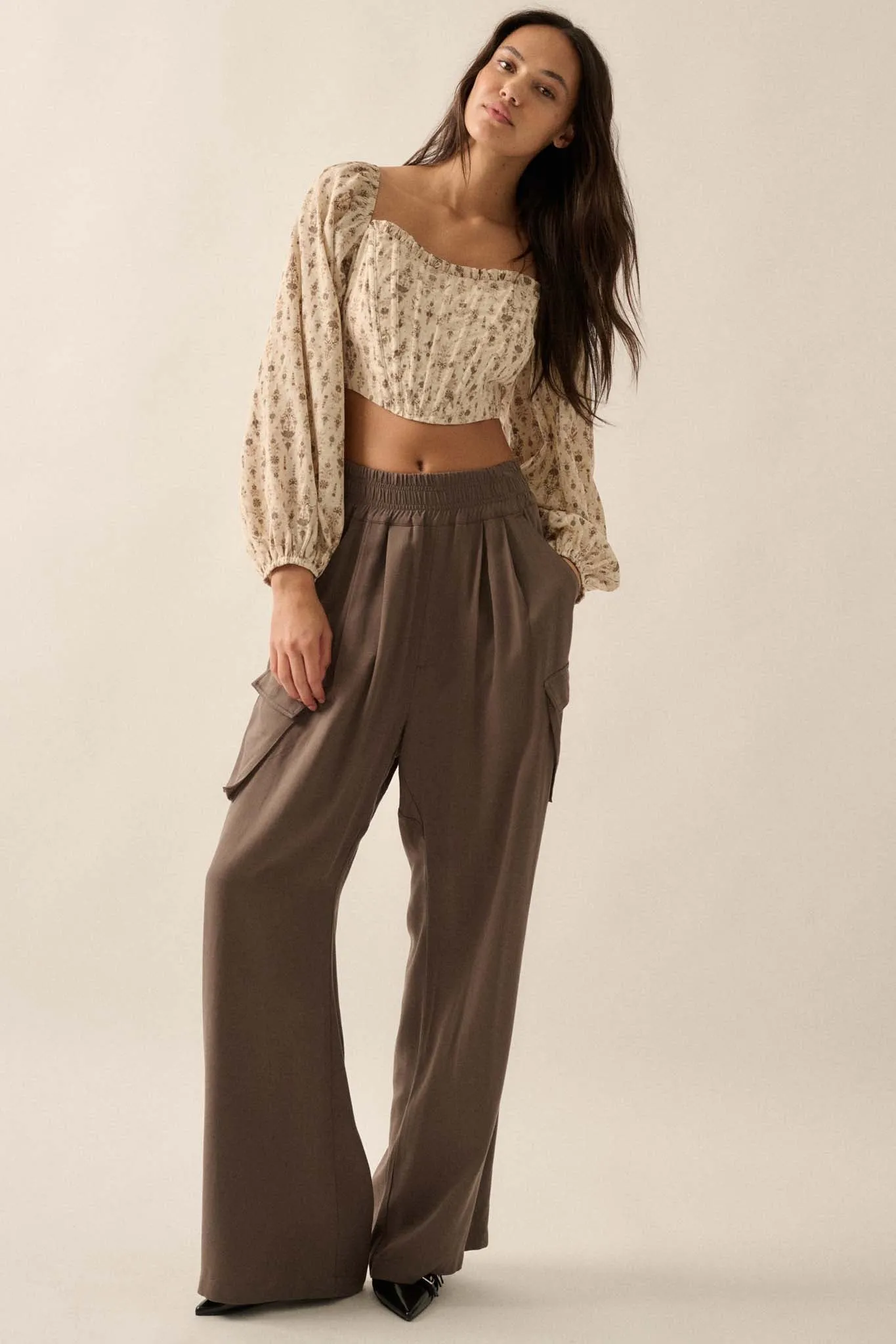 Walk the Talk Wide-Leg Twill Cargo Pants