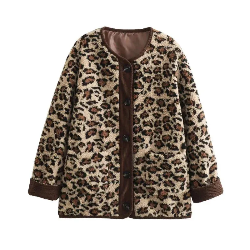 Warm Chic Leopard Print Single Breasted Jacket