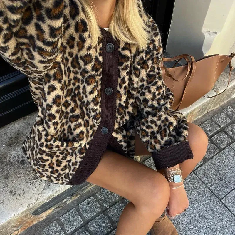 Warm Chic Leopard Print Single Breasted Jacket