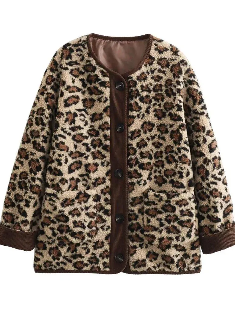 Warm Chic Leopard Print Single Breasted Jacket