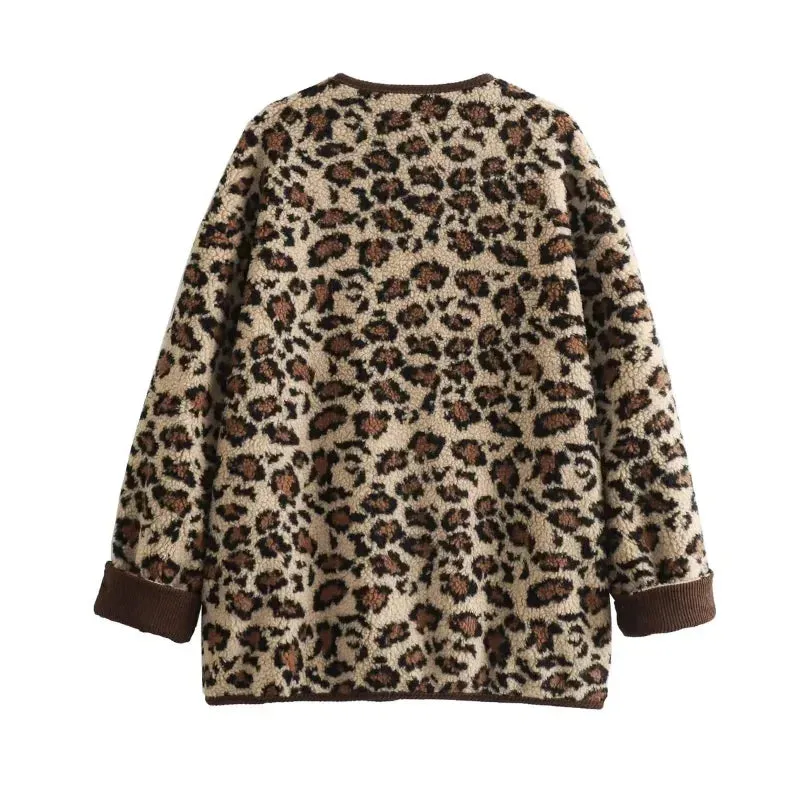 Warm Chic Leopard Print Single Breasted Jacket