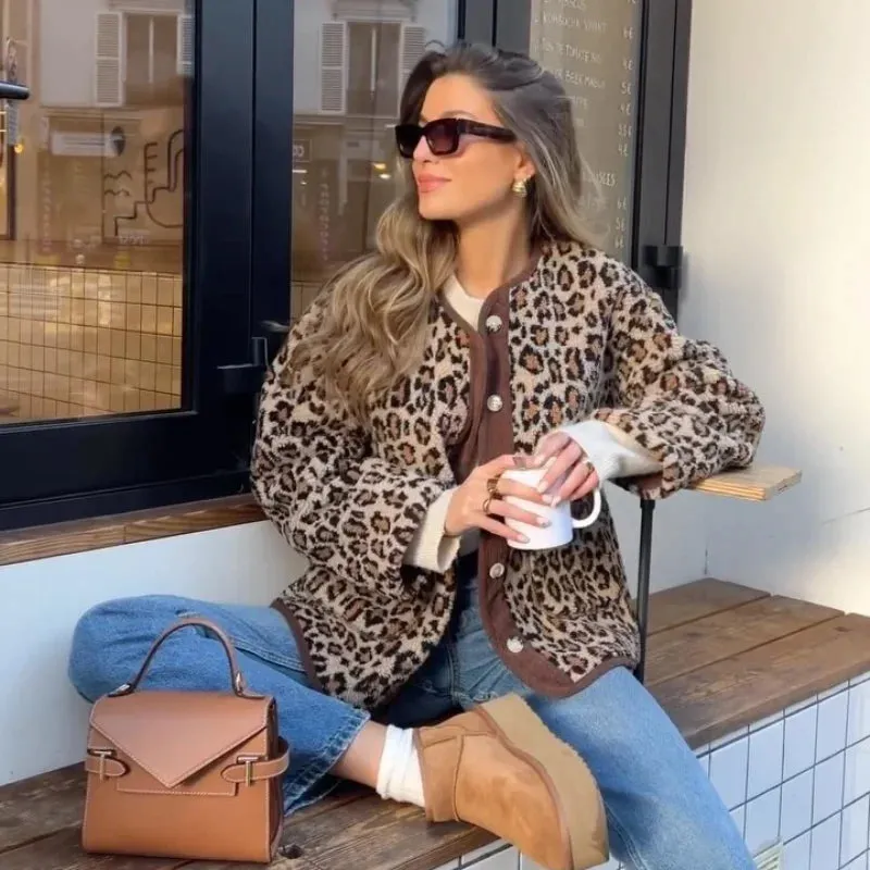 Warm Chic Leopard Print Single Breasted Jacket