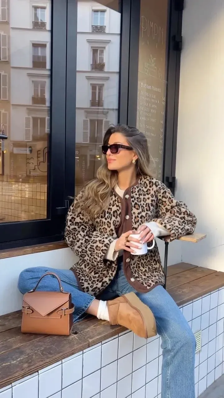 Warm Chic Leopard Print Single Breasted Jacket