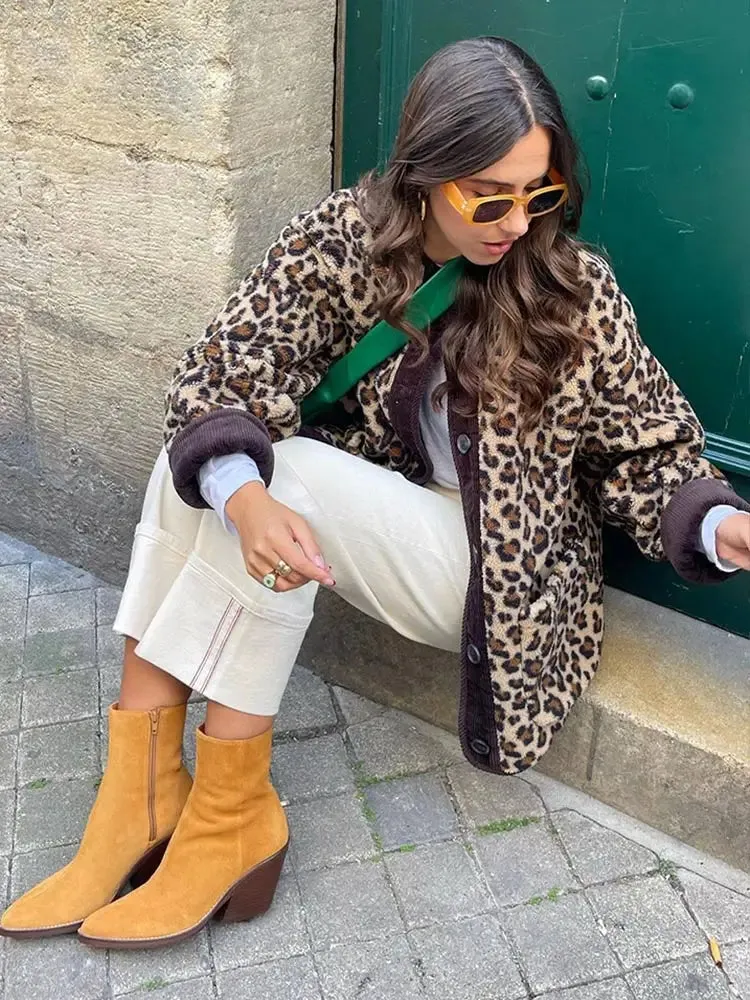 Warm Chic Leopard Print Single Breasted Jacket