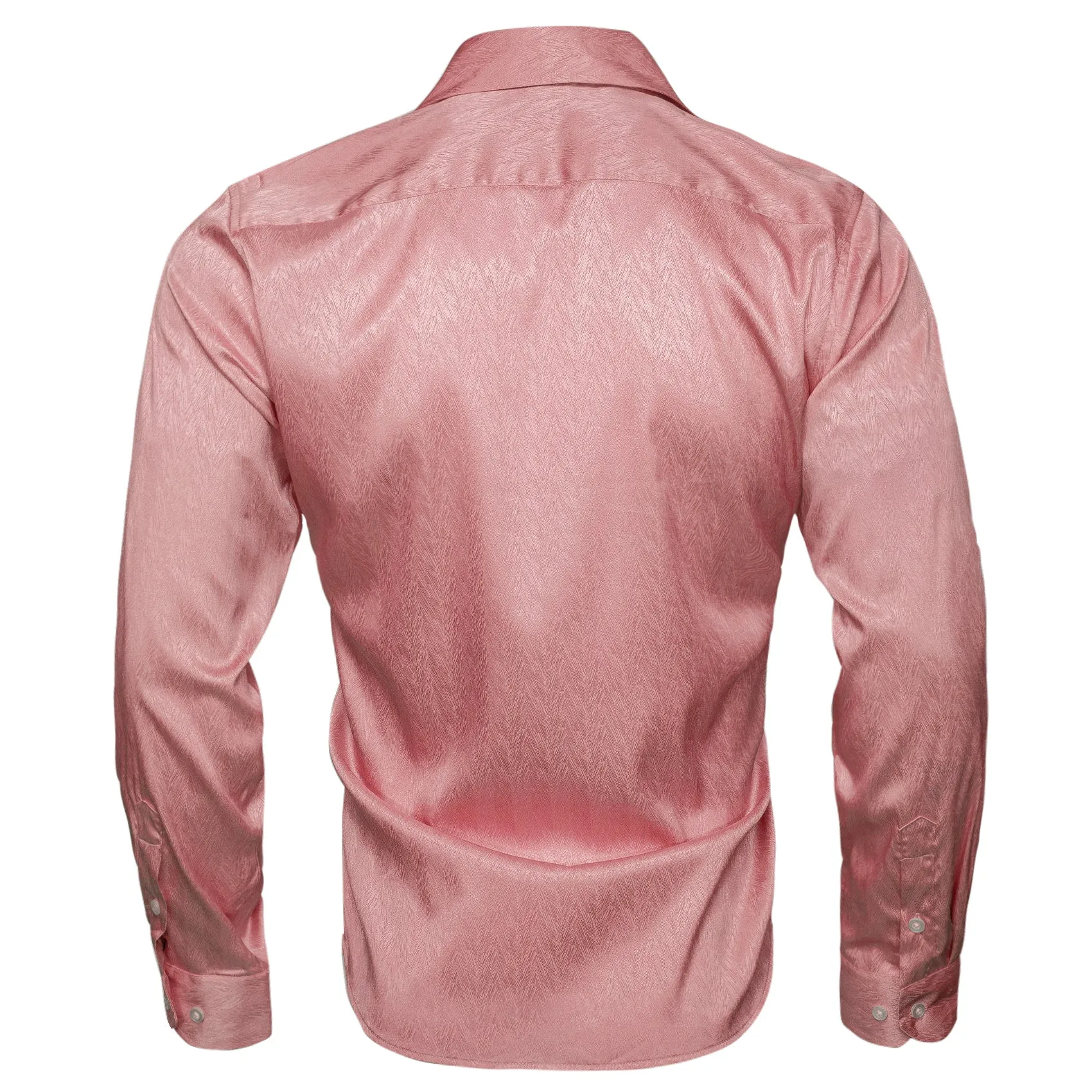 Watermelon Pink Solid Woven Silk Men's Long Sleeve Shirt