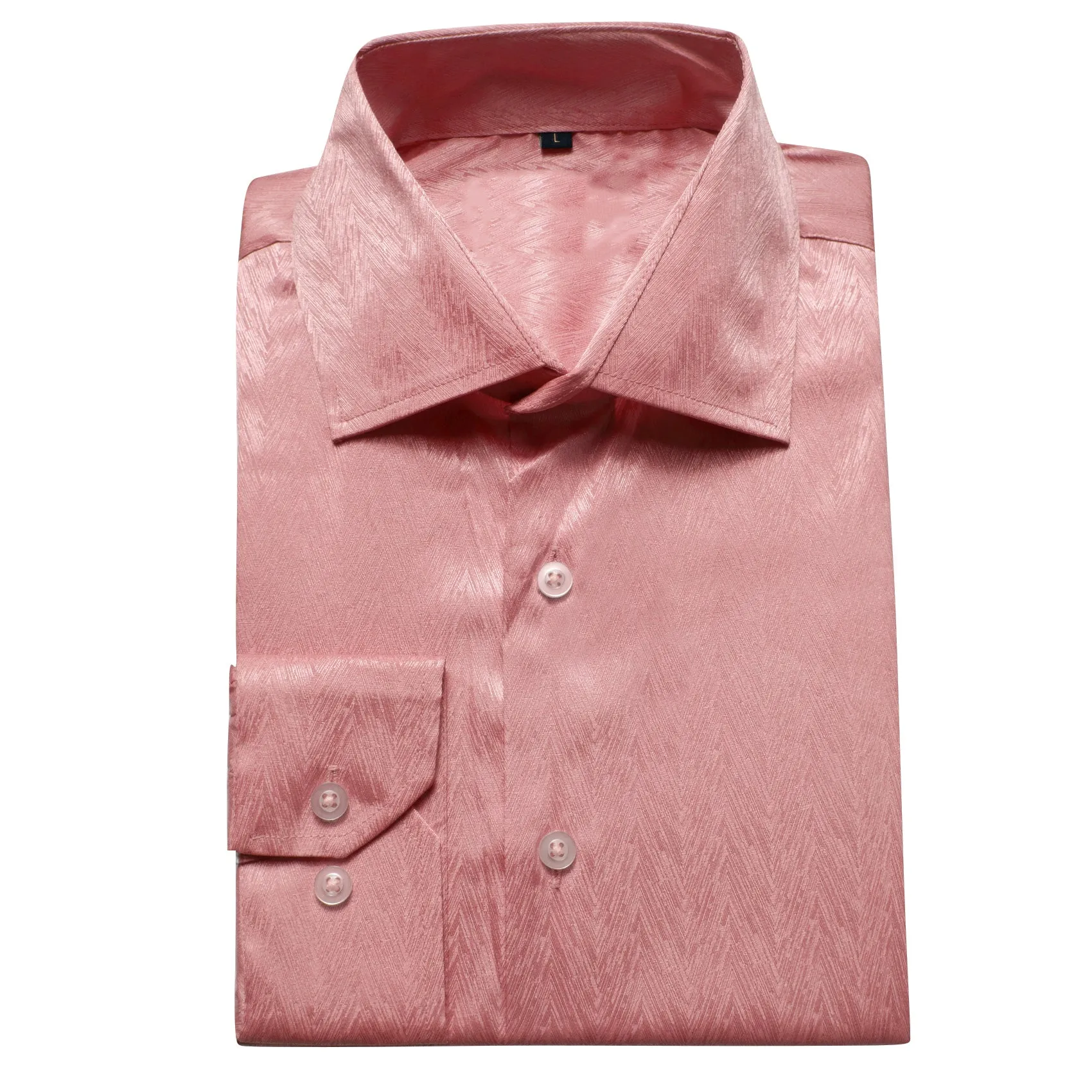 Watermelon Pink Solid Woven Silk Men's Long Sleeve Shirt