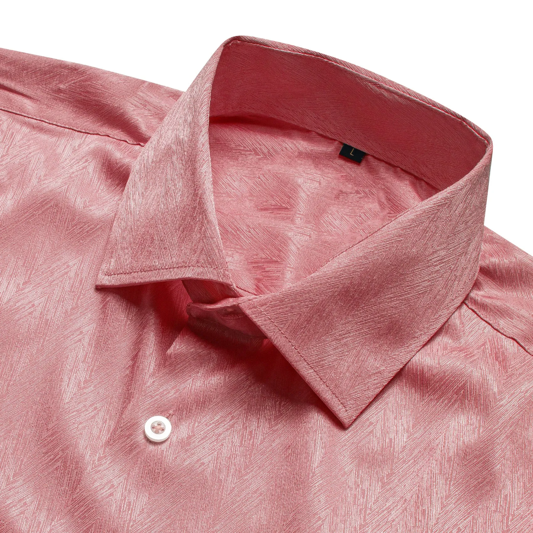 Watermelon Pink Solid Woven Silk Men's Long Sleeve Shirt