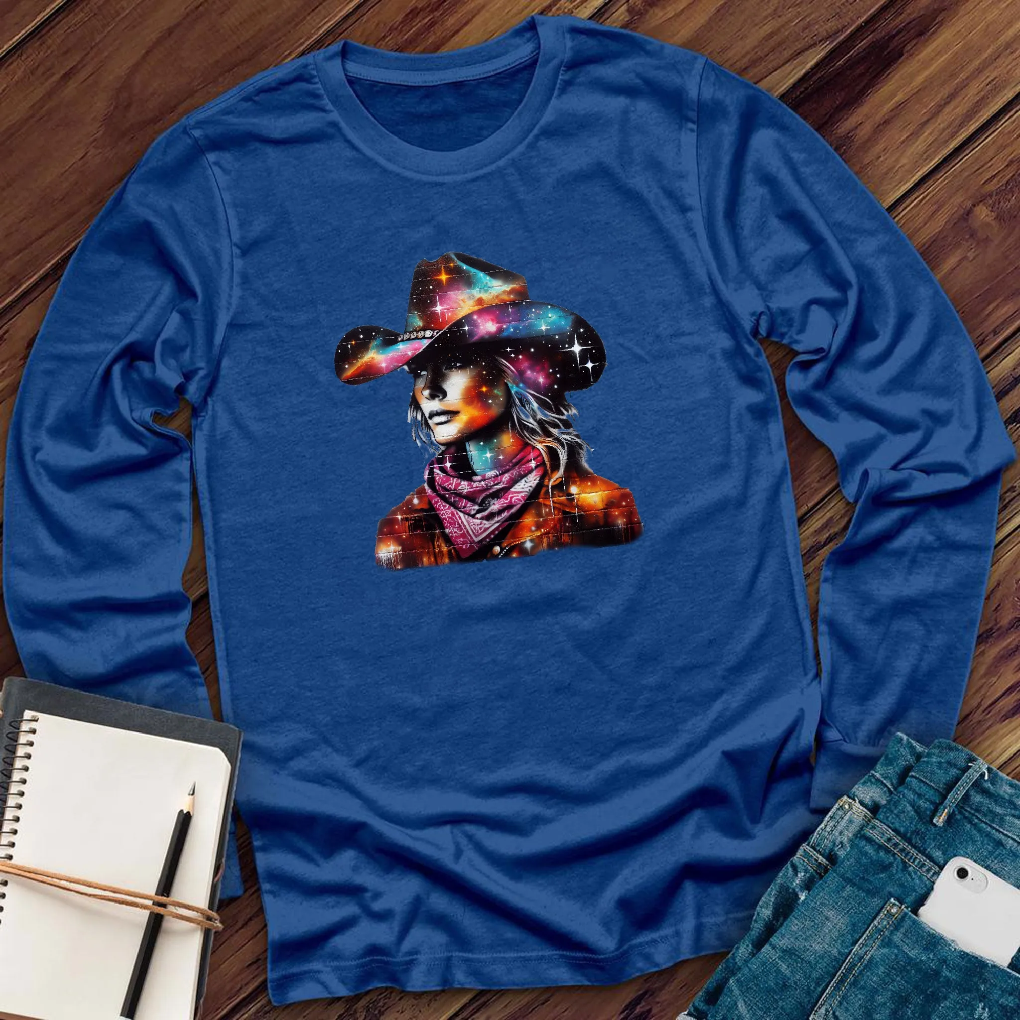 Whimsical Cosmic Cowgirl Long Sleeve