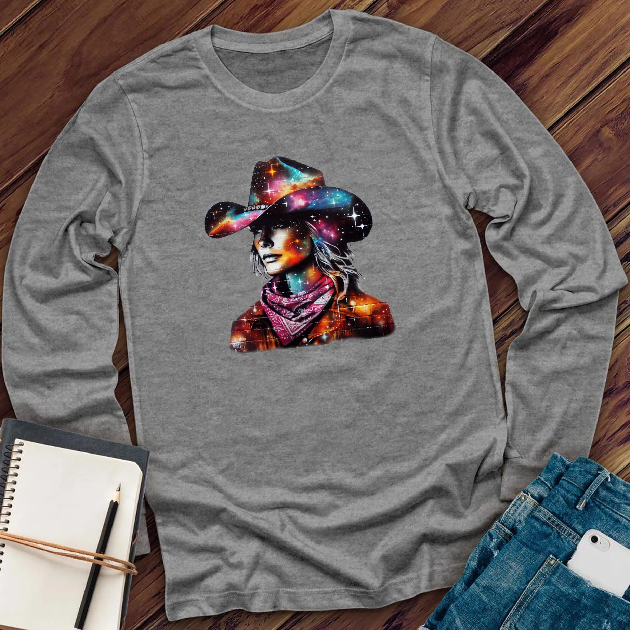 Whimsical Cosmic Cowgirl Long Sleeve