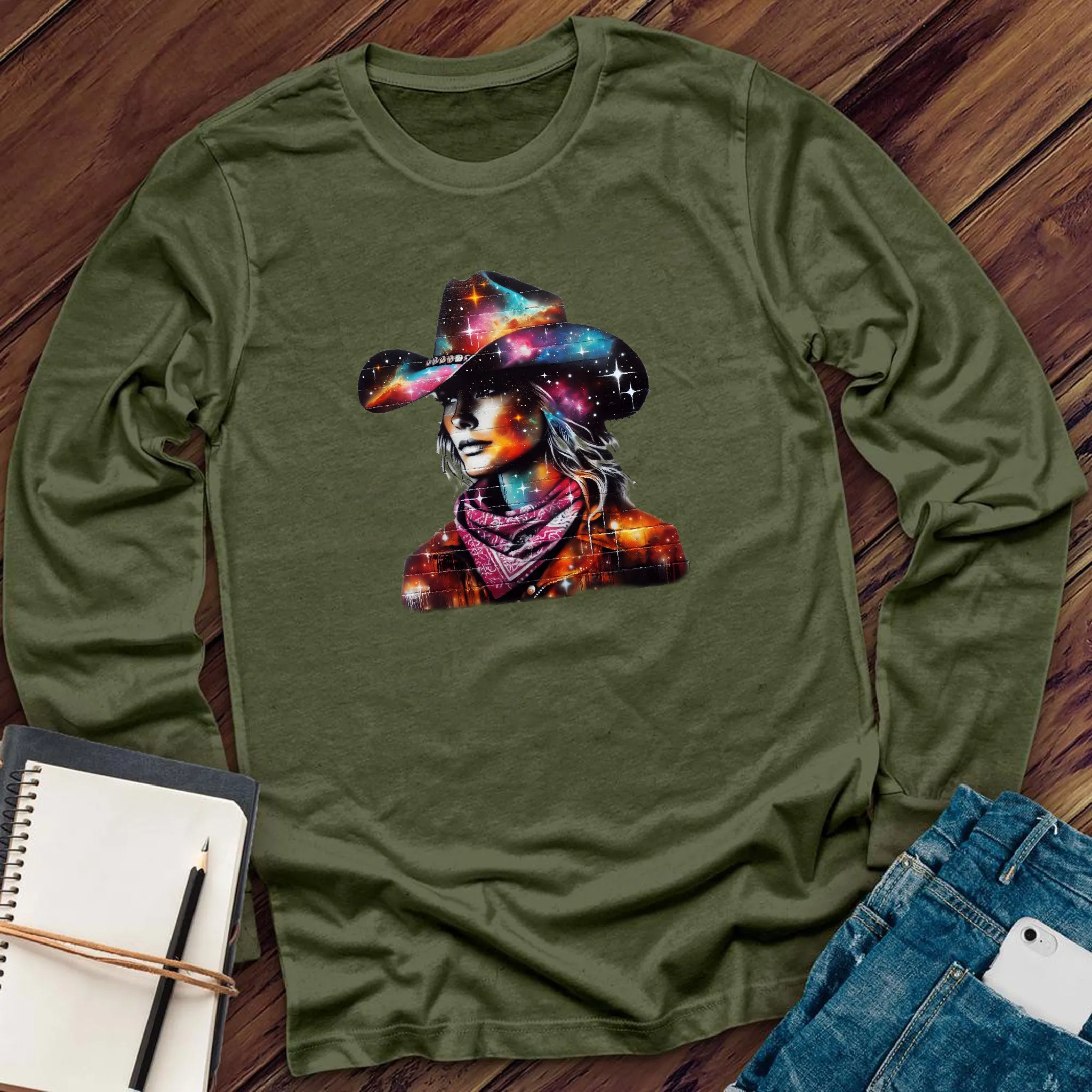 Whimsical Cosmic Cowgirl Long Sleeve