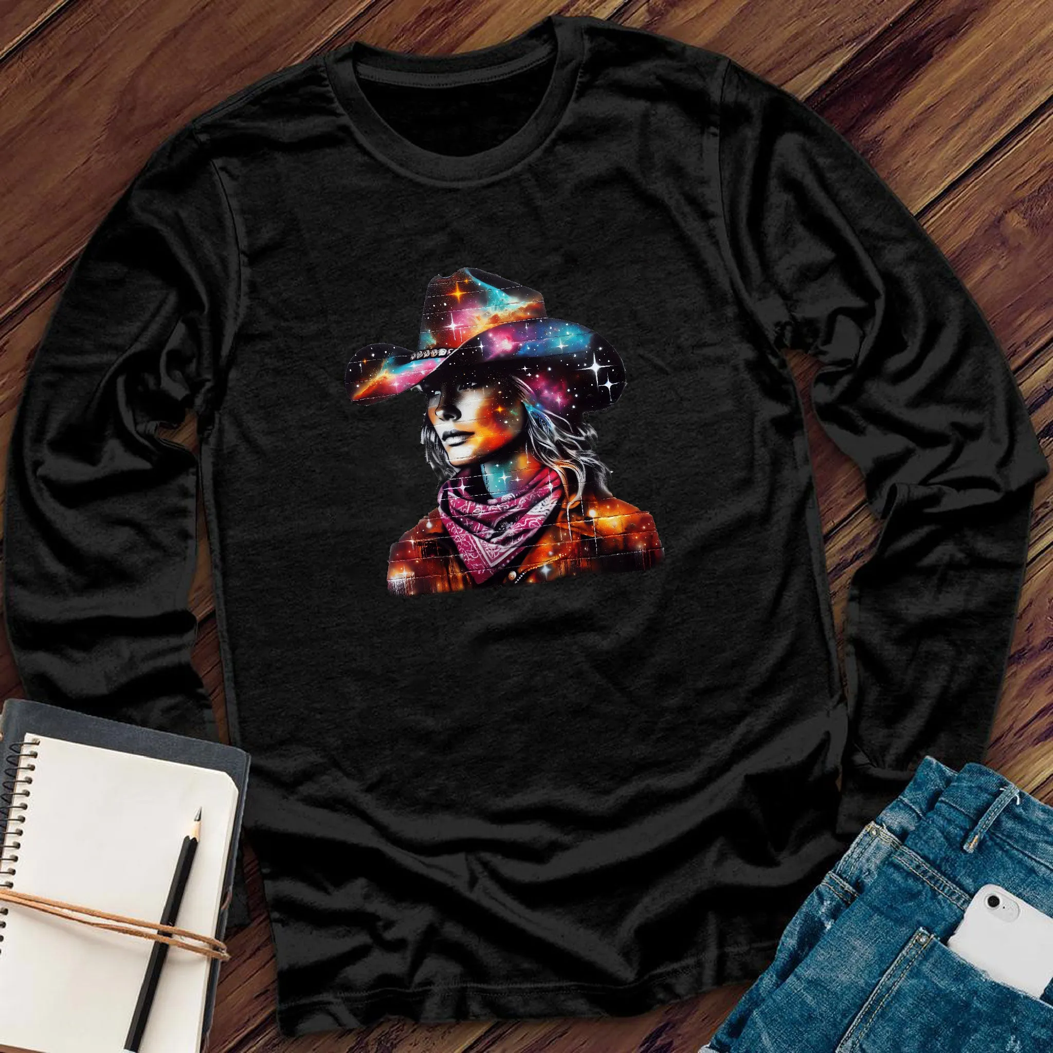 Whimsical Cosmic Cowgirl Long Sleeve