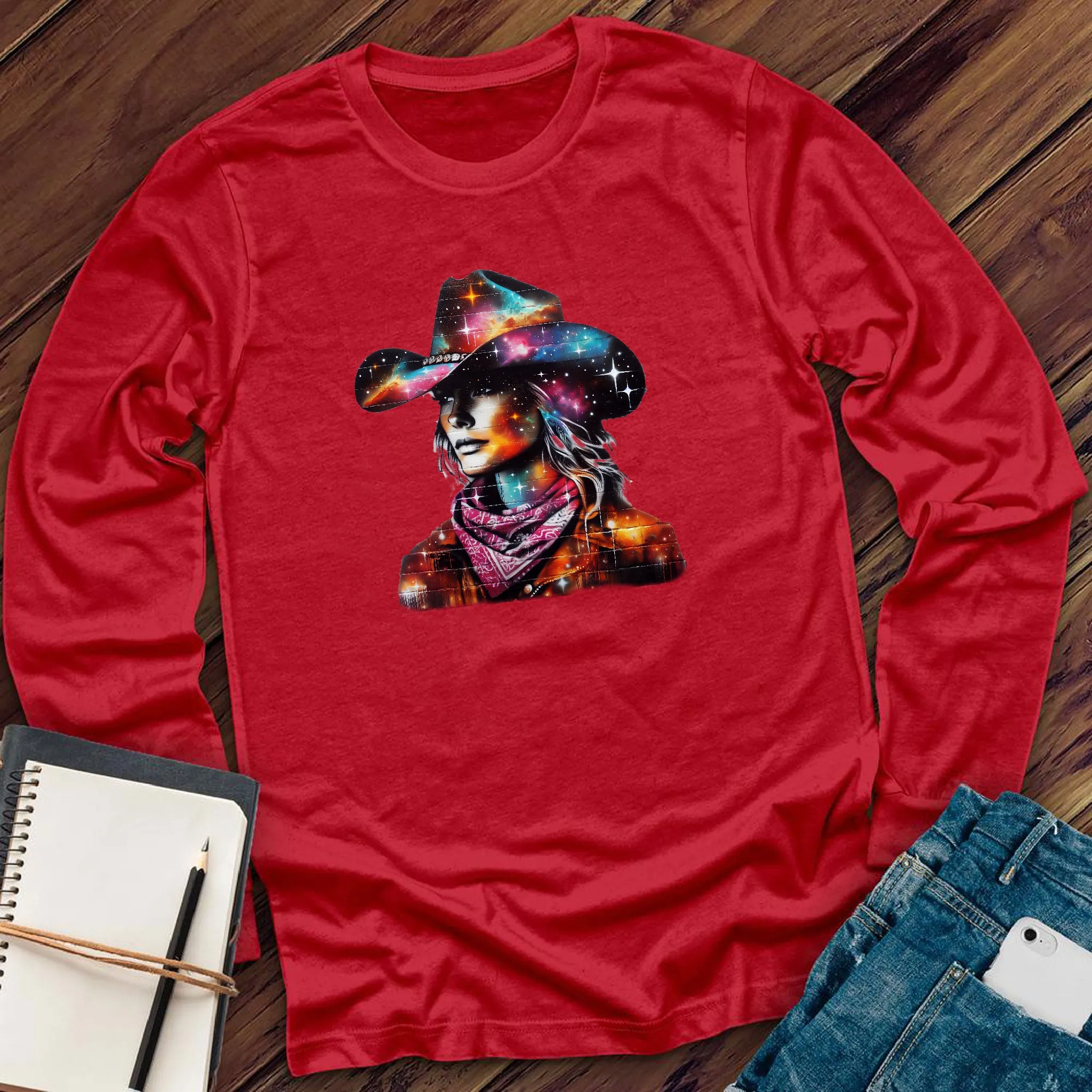 Whimsical Cosmic Cowgirl Long Sleeve