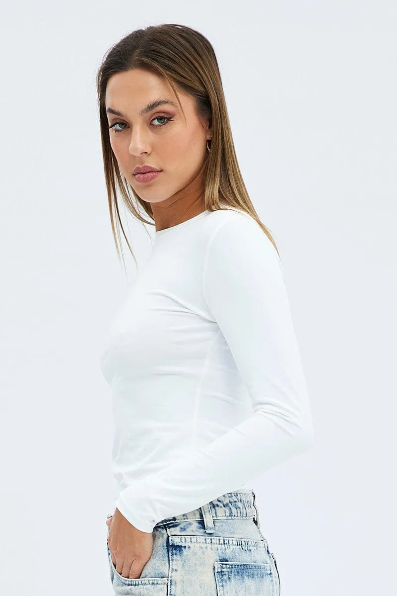 White Supersoft Top Long Sleeve Round Neck