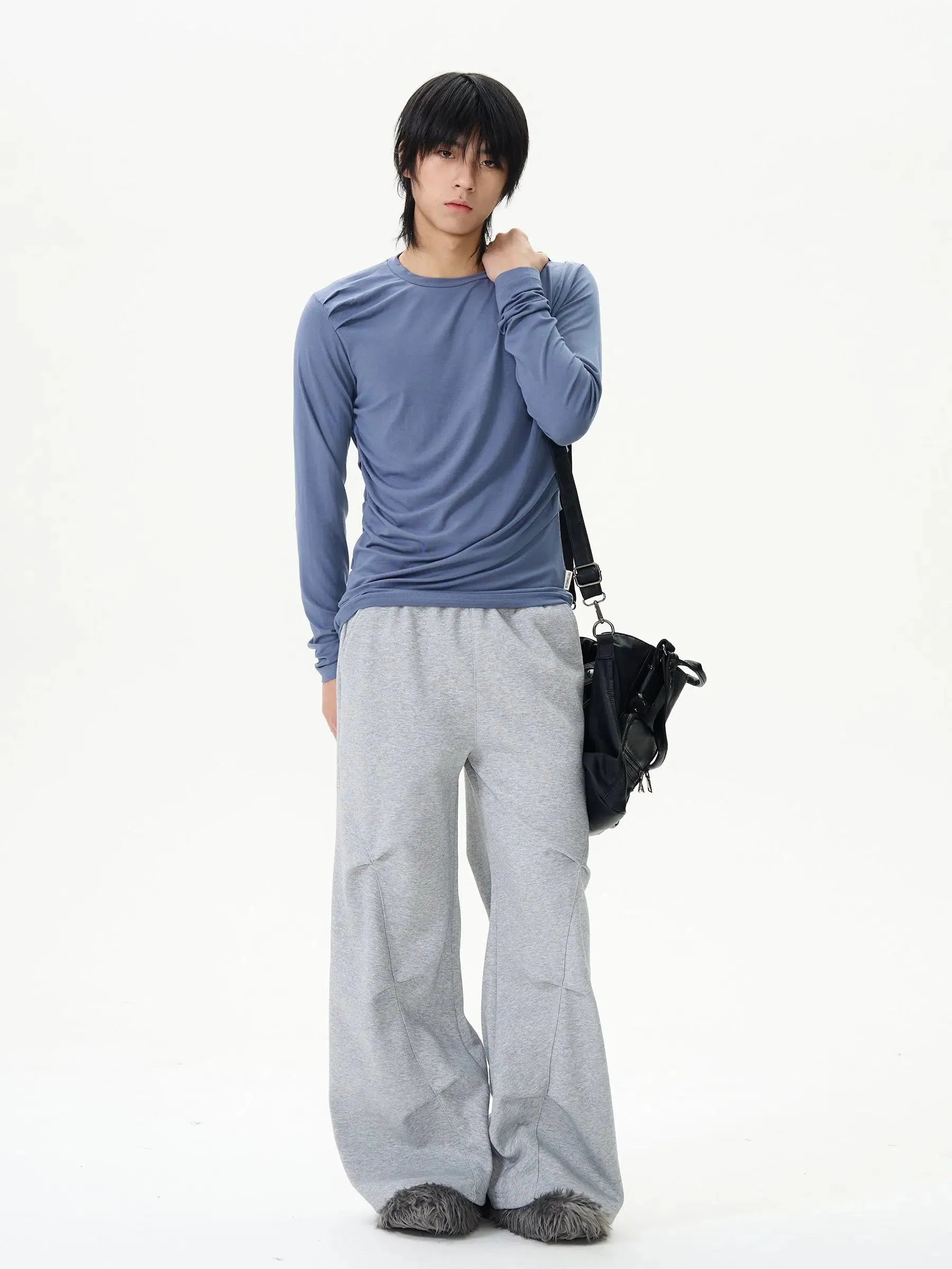 Wide-Leg Fleece-Trim Pants