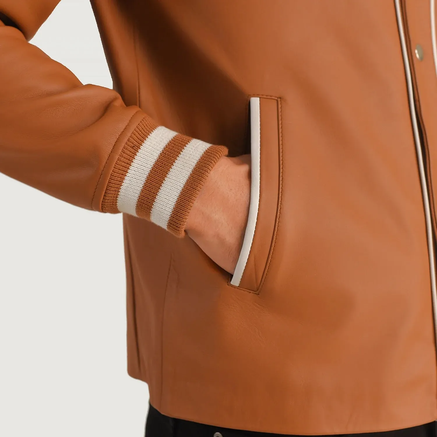 Willis Tan Brown Leather Varsity Jacket