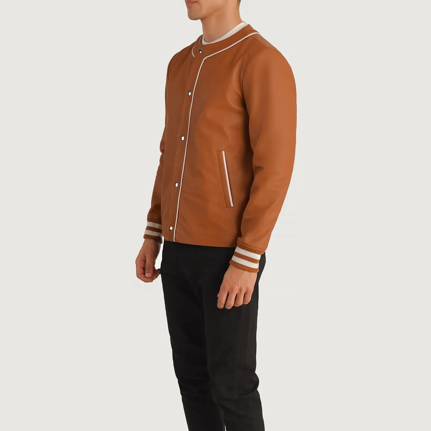 Willis Tan Brown Leather Varsity Jacket