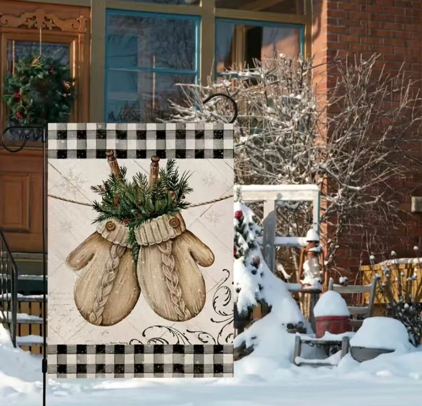 Winter Mittens Plaid Garden flag