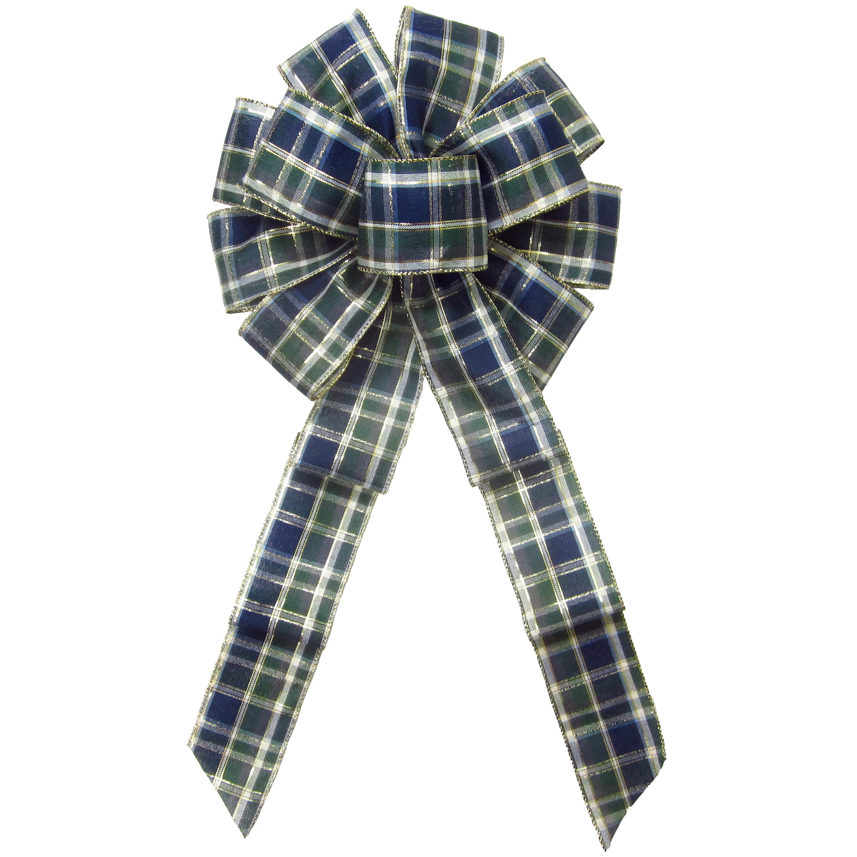 Wired Blueberry Plaid Christmas Bow (2.5"ribbon~10"Wx20"L)