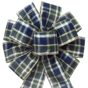 Wired Blueberry Plaid Christmas Bow (2.5"ribbon~10"Wx20"L)