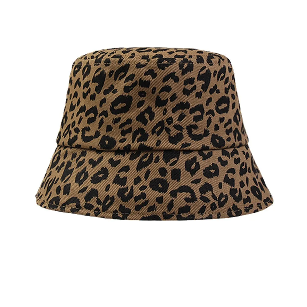 Women Cotton Leopard Pattern Print Fashion All-match Sunscreen Bucket Hat