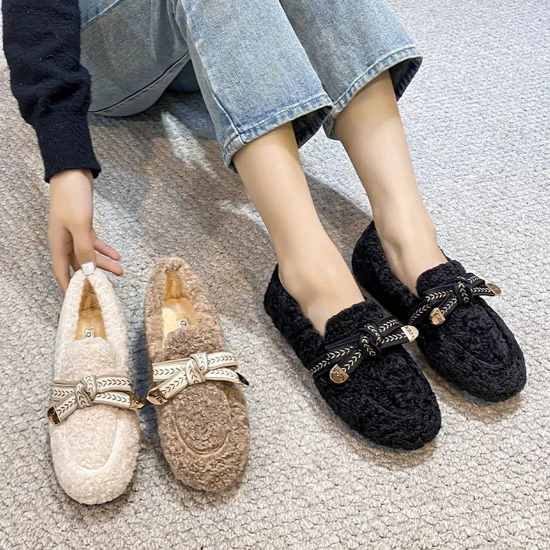 Women Fashion Casual Soft Flat Fur Shoes