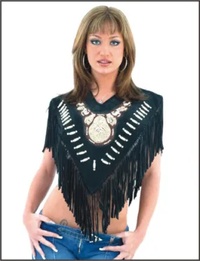 Women Leather Poncho w/ Beads