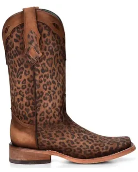 Women mid calf motorcycle chunky heel leopard print boots