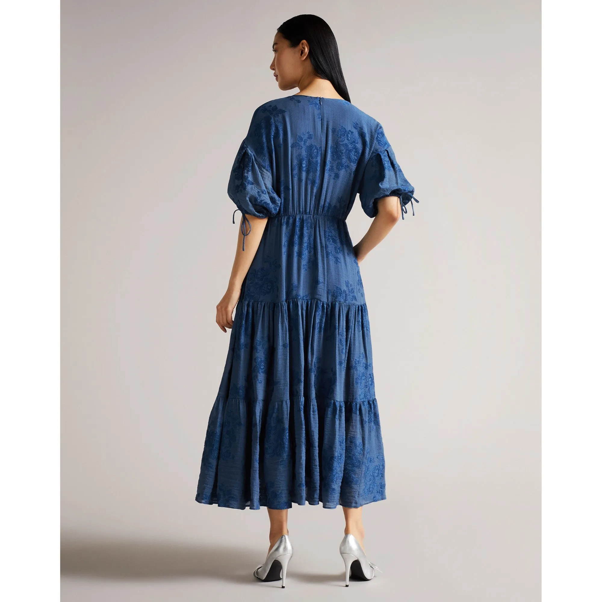 Women Wmd-Zilda-Puff Sleeve Midi With Fixed Wrap Front - Blue