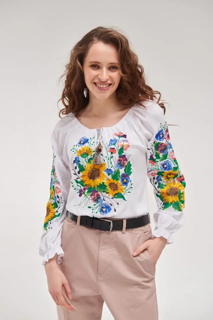 Women's embroidered blouse with a floral embroidery design