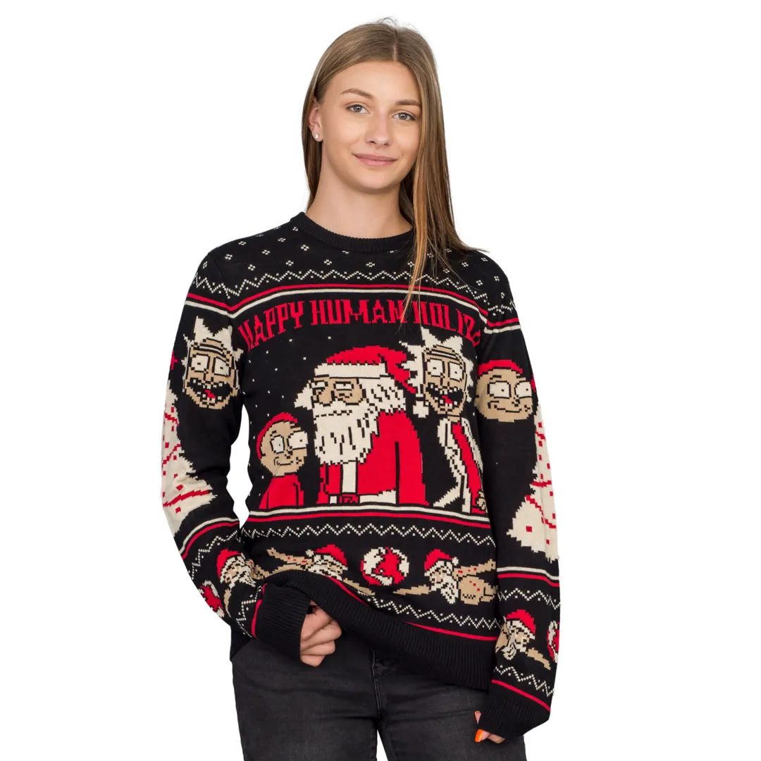 Women's Rick and Morty Happy Human Holiday Ugly Christmas Sweater