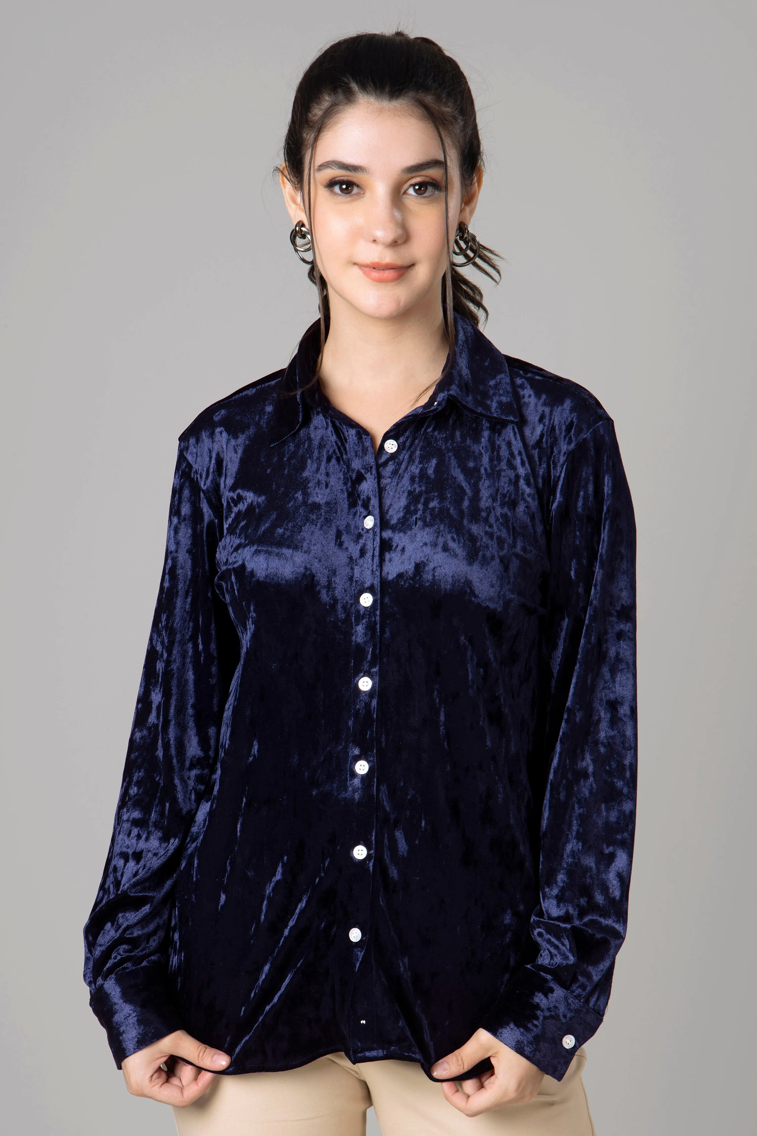 Womens Supersoft Navy Velvet Smart Shirt