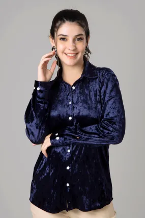 Womens Supersoft Navy Velvet Smart Shirt