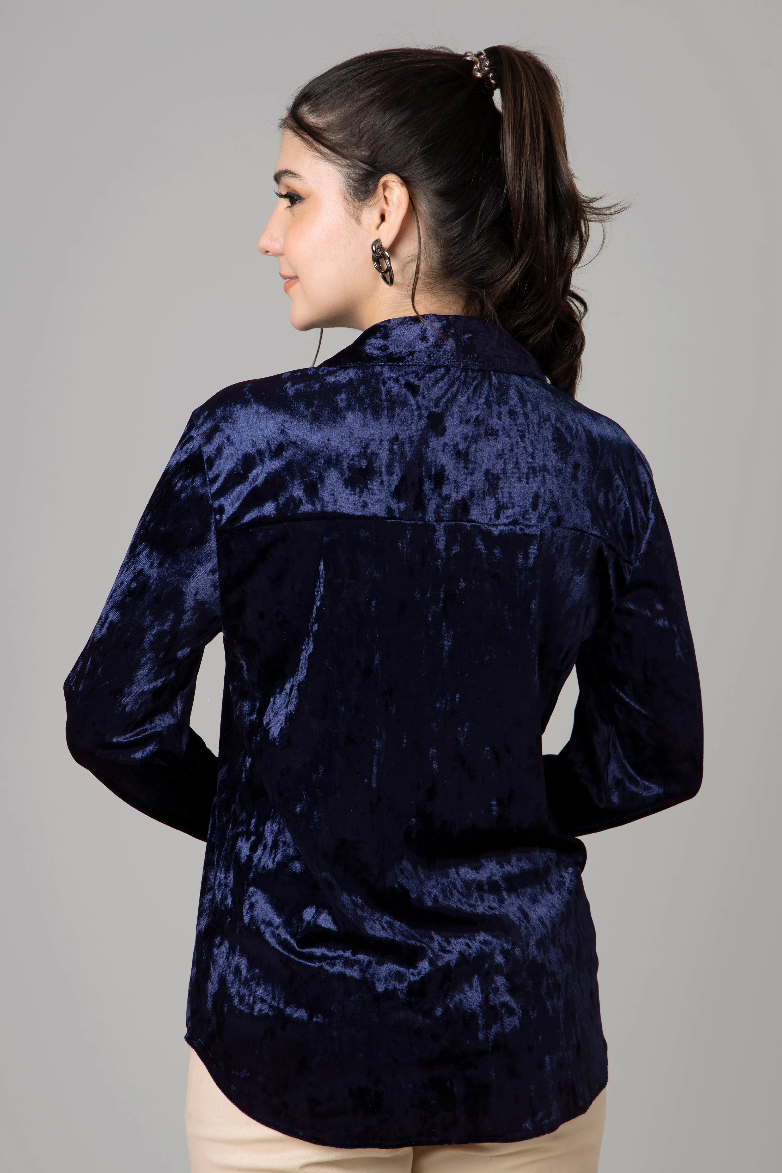 Womens Supersoft Navy Velvet Smart Shirt