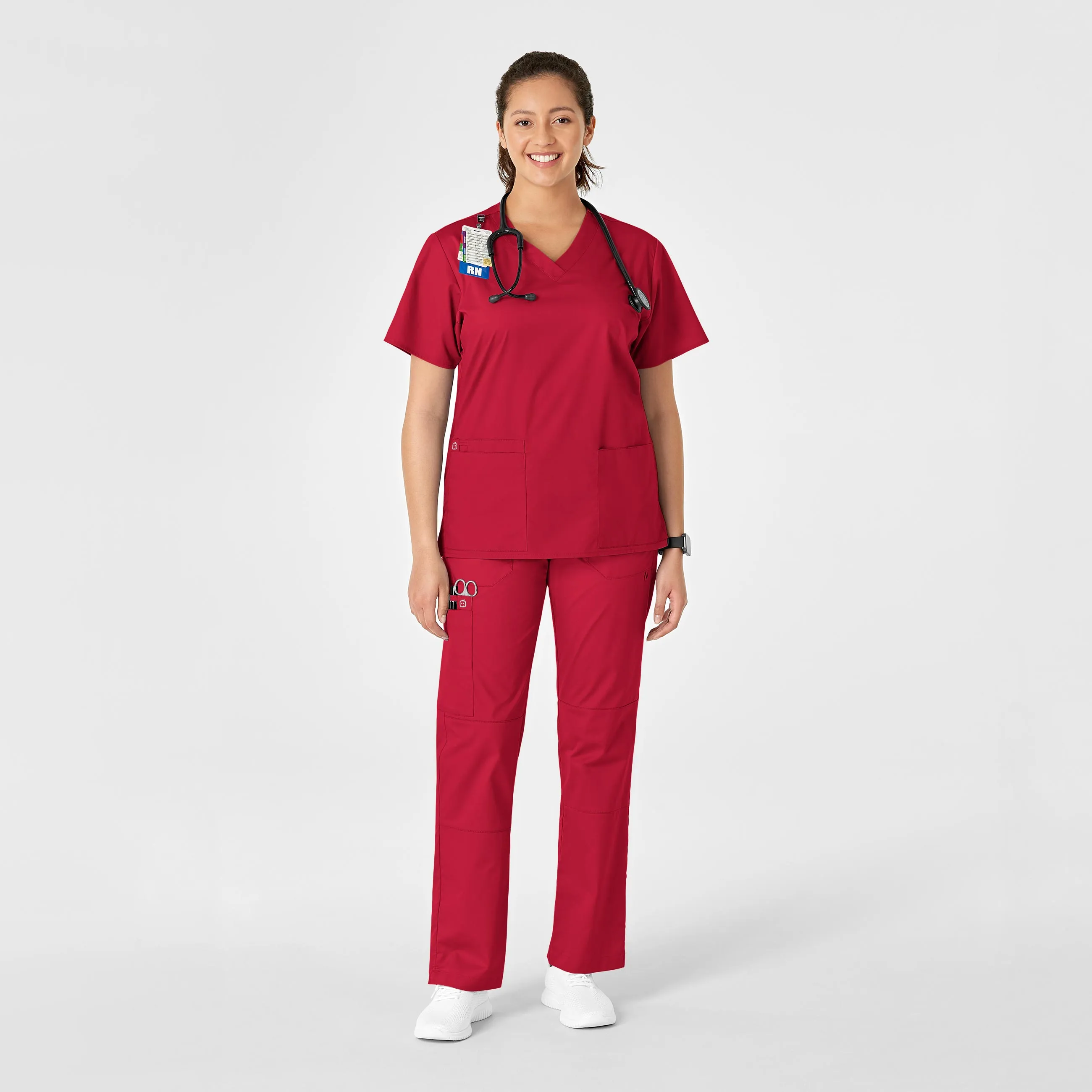 WonderWORK Women's Straight Leg Cargo Scrub Pant - Red