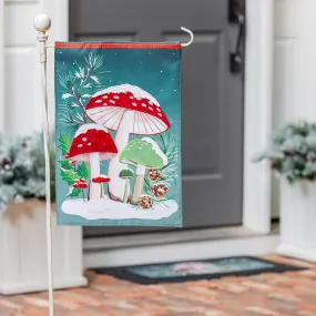 Woodland Winter Mushroom Applique Garden Flag