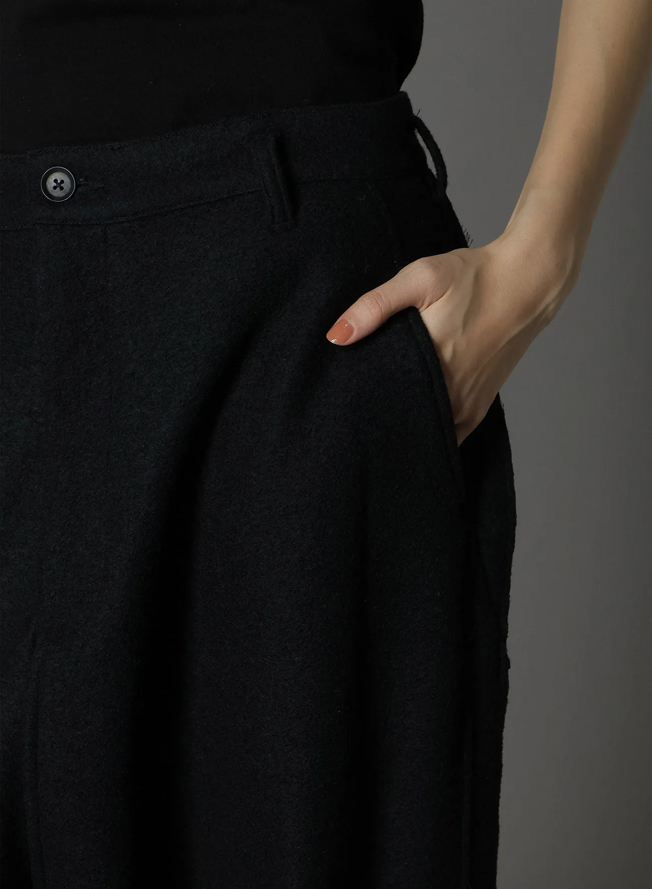 WOOL COMPRESSED BOUCLE RIBBED HEM PANTS