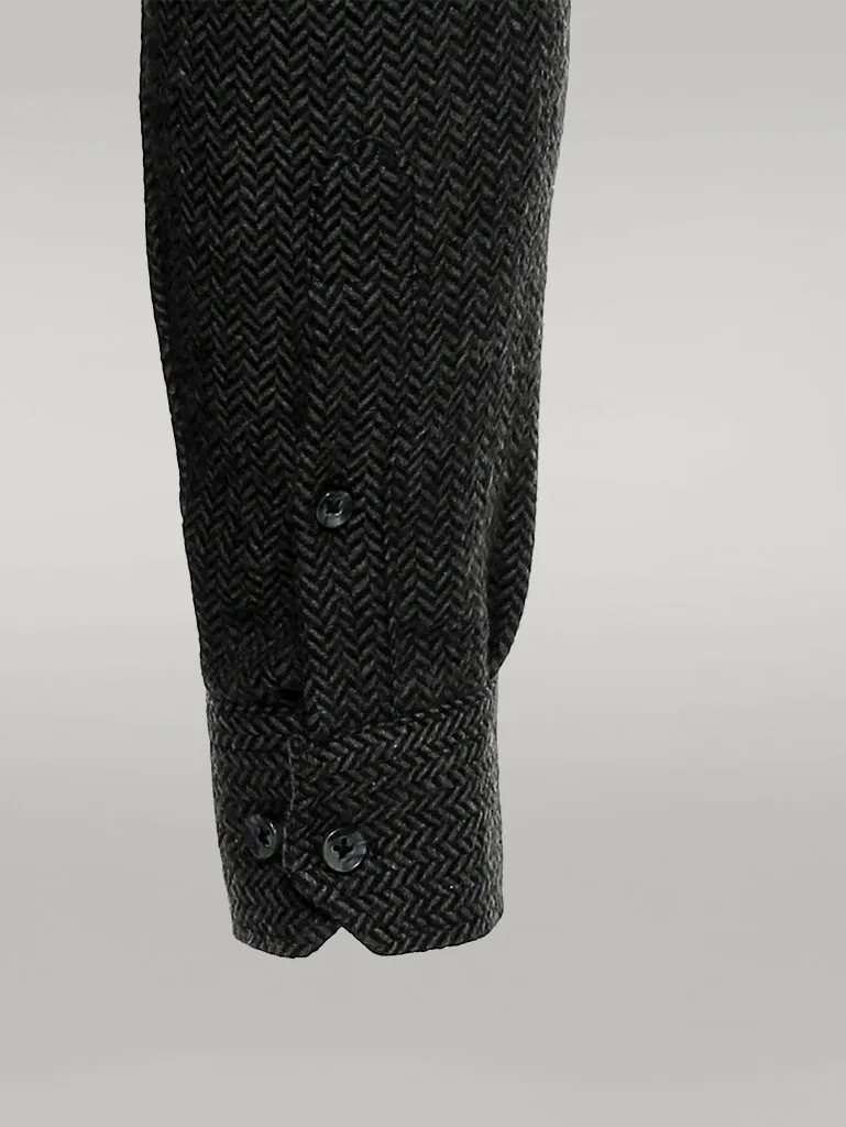 WSS Herringbone Pattern Thick Dark Green Men Lumberjack Shirt  - Singen