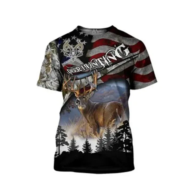 Xs- xl Jungle Animal 3D Camouflage Print Men's Casual Round Neck Short Sleeve  Quick Drying Oversized T-shirt.